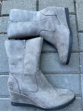 UGG Women's Grey Suede Wedge Mid-Calf Boots